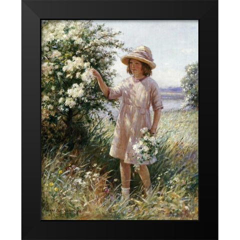 Picking May Blossom Black Modern Wood Framed Art Print by Blacklock, William Kay