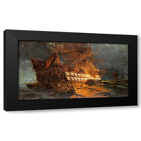 The Loss of The Ajax Off Cape Janissary Black Modern Wood Framed Art Print with Double Matting by Bolanachi, Konstantinos