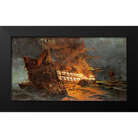 The Loss of The Ajax Off Cape Janissary Black Modern Wood Framed Art Print by Bolanachi, Konstantinos