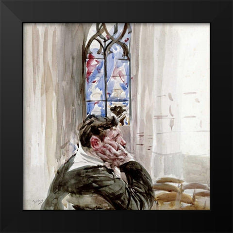 Portrait of a Man In Church Black Modern Wood Framed Art Print by Boldini, Giovanni