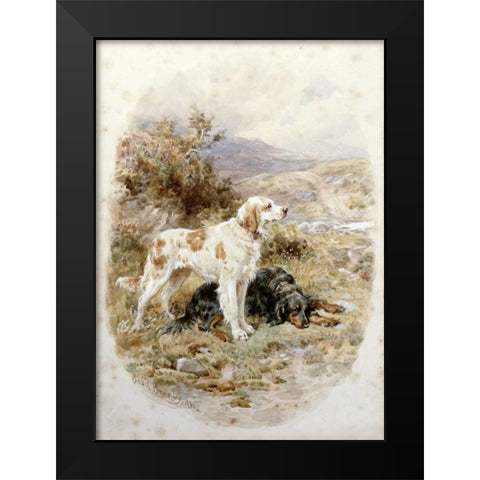 An English and a Gordon Setter Black Modern Wood Framed Art Print by Bradley, Basil