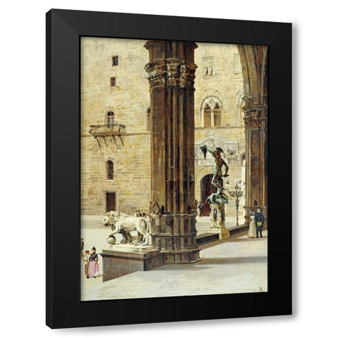 La Loggia Dei Lanzi, Florence Black Modern Wood Framed Art Print with Double Matting by Brandeis, Antonietta
