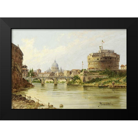 The Tiber With The Castel SantAngelo and St.Peters, Rome Black Modern Wood Framed Art Print by Brandeis, Antonietta