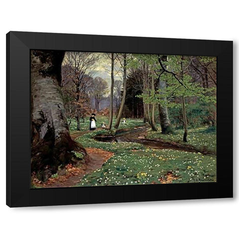 The Woodland Path Black Modern Wood Framed Art Print with Double Matting by Brendekilde, Hans Anderson