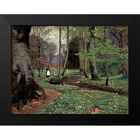 The Woodland Path Black Modern Wood Framed Art Print by Brendekilde, Hans Anderson