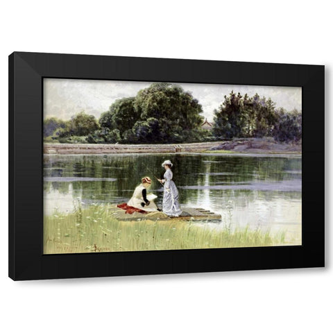 A Pleasant Afternoon Black Modern Wood Framed Art Print by Bricher, Alfred Thompson