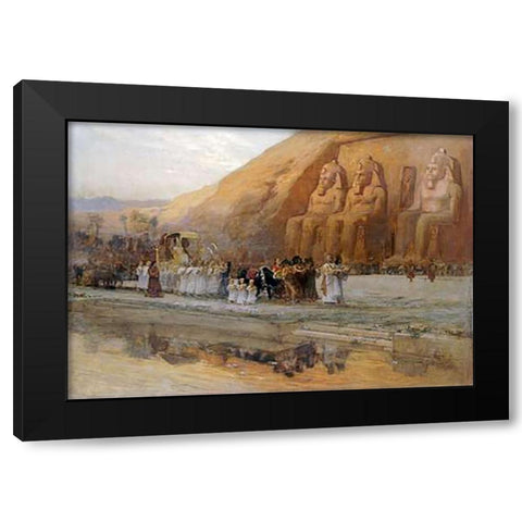Temple DAbou Simbel, La Fete Du Pharoan Black Modern Wood Framed Art Print with Double Matting by Bridgman, Frederick Arthur