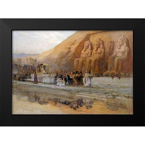 Temple DAbou Simbel, La Fete Du Pharoan Black Modern Wood Framed Art Print by Bridgman, Frederick Arthur