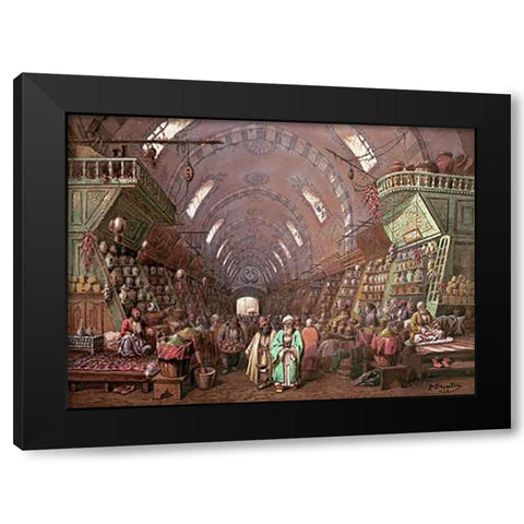 A Bazaar In Constantinople Black Modern Wood Framed Art Print with Double Matting by Brindesi, Jean
