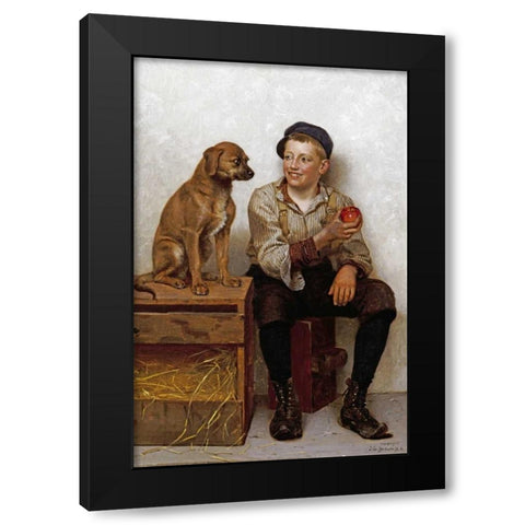 Teasing The Pup Black Modern Wood Framed Art Print by Brown, John George