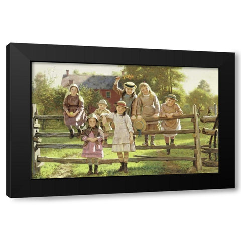 Watching The Train Black Modern Wood Framed Art Print by Brown, John George