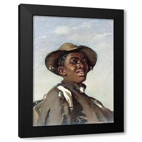 A Negro, Head and Shoulders Black Modern Wood Framed Art Print by Buchser, Frank