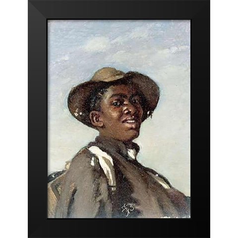 A Negro, Head and Shoulders Black Modern Wood Framed Art Print by Buchser, Frank