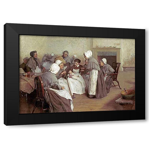 The New Baby Black Modern Wood Framed Art Print with Double Matting by Burrington, Arthur Alfred