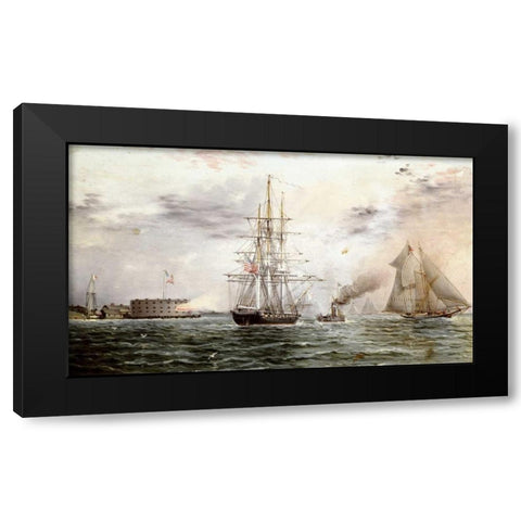 New York Bay - Castle Clinton Black Modern Wood Framed Art Print with Double Matting by Buttersworth, James E.