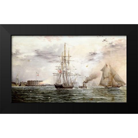 New York Bay - Castle Clinton Black Modern Wood Framed Art Print by Buttersworth, James E.