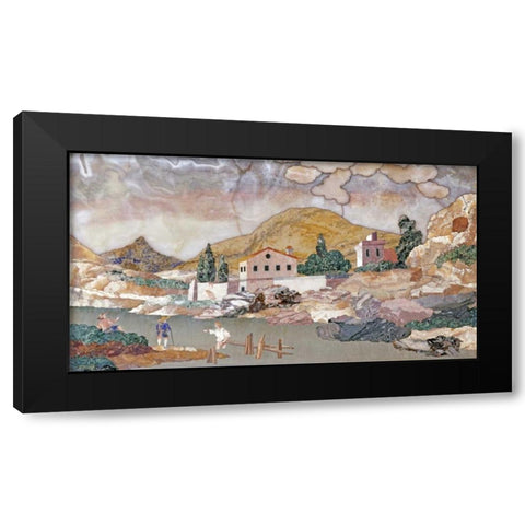 Pietra Dura Landscape Black Modern Wood Framed Art Print with Double Matting by Cappelli, Baccio