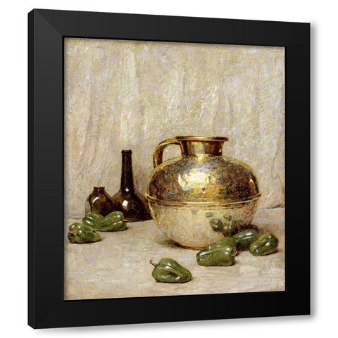 Still Life With Green Peppers and Jug Black Modern Wood Framed Art Print by Carlsen, Soren Emil