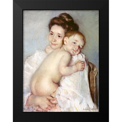 The Young Mother Black Modern Wood Framed Art Print by Cassatt, Mary
