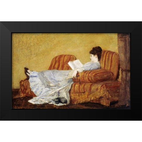 Young Lady Reading Black Modern Wood Framed Art Print by Cassatt, Mary