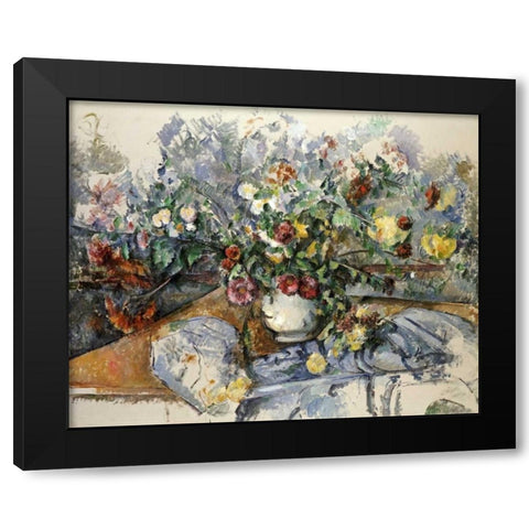 A Large Bouquet of Flowers Black Modern Wood Framed Art Print by Cezanne, Paul