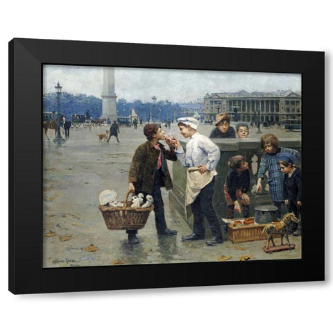 The Little Traders Black Modern Wood Framed Art Print by Chocarne-Moreau, Paul Charles