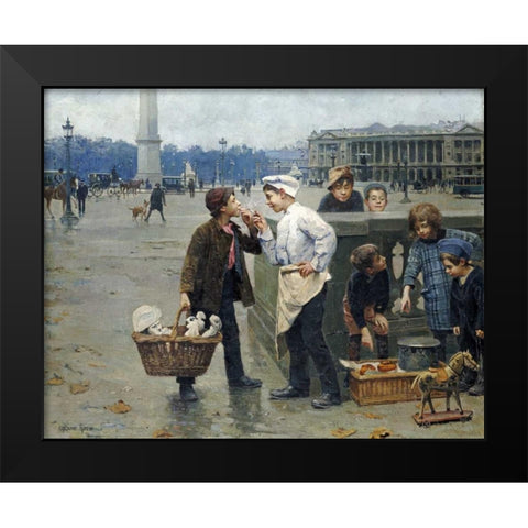 The Little Traders Black Modern Wood Framed Art Print by Chocarne-Moreau, Paul Charles