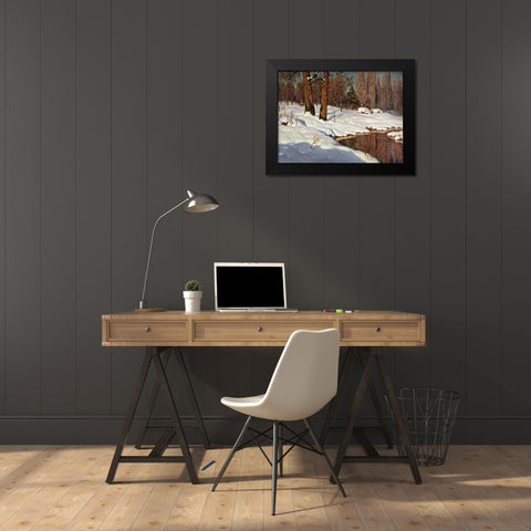 Snowscape Black Modern Wood Framed Art Print by Choultse, Ivan Federovich