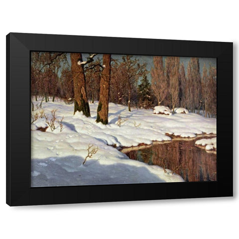 Snowscape Black Modern Wood Framed Art Print by Choultse, Ivan Federovich