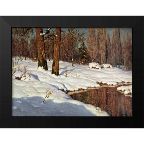 Snowscape Black Modern Wood Framed Art Print by Choultse, Ivan Federovich