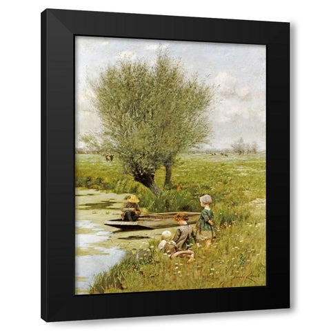 By The Riverside Black Modern Wood Framed Art Print with Double Matting by Claus, Emile