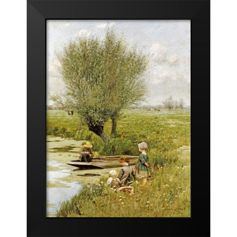 By The Riverside Black Modern Wood Framed Art Print by Claus, Emile