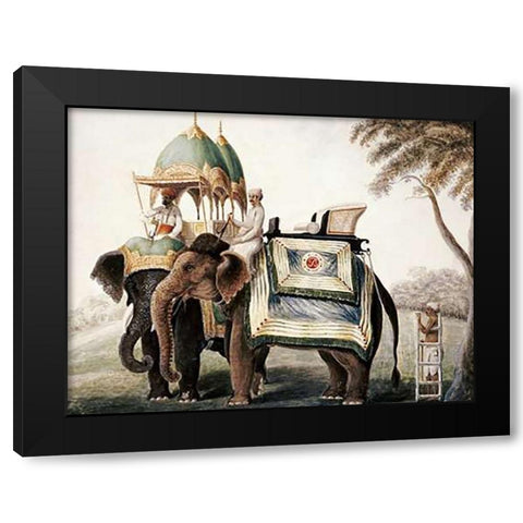 Elephants With Their Mahout Black Modern Wood Framed Art Print with Double Matting by School, Company