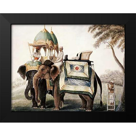 Elephants With Their Mahout Black Modern Wood Framed Art Print by School, Company