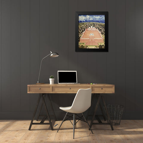 The Great Mosque, Delhi Black Modern Wood Framed Art Print by School, Company