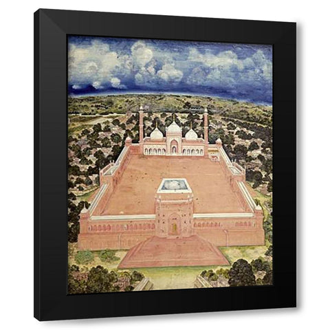 The Great Mosque, Delhi Black Modern Wood Framed Art Print with Double Matting by School, Company