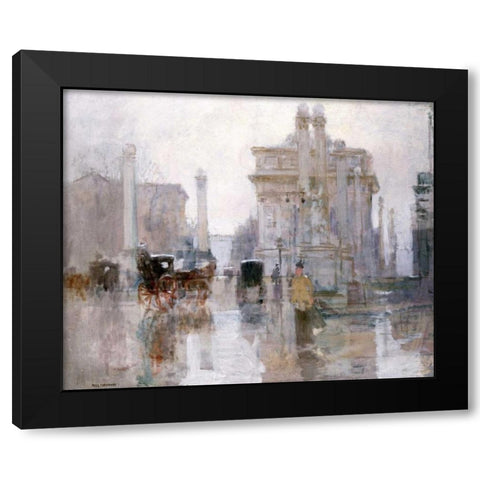After The Rain, The Dewey Arch, Madison Square Park, New York Black Modern Wood Framed Art Print by Cornoyer, Paul