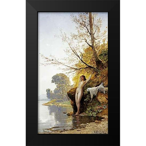 The Bather Black Modern Wood Framed Art Print by Corrodi, Hermann David Salomon
