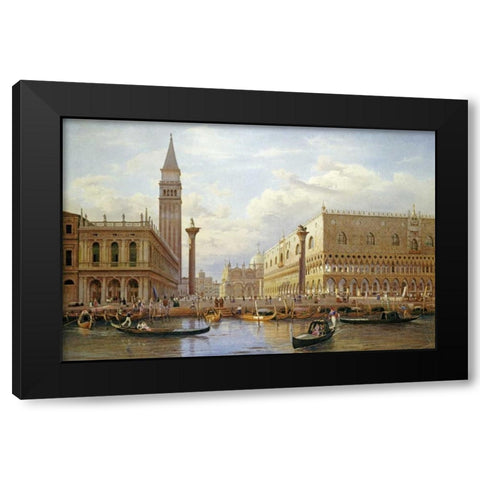 A View of The Piazzetta With The Doges Palace From The Bacino, Venice Black Modern Wood Framed Art Print by Corrodi, Salomon