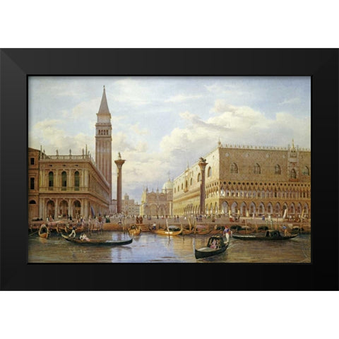 A View of The Piazzetta With The Doges Palace From The Bacino, Venice Black Modern Wood Framed Art Print by Corrodi, Salomon