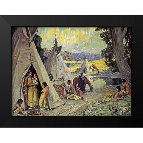 Indian Camp Black Modern Wood Framed Art Print by Couse, Eanger Irving