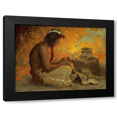 The Badger Skin Black Modern Wood Framed Art Print by Couse, Eanger Irving