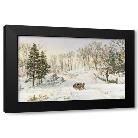 Winter on Ravensdale Road, Hastings-On-Hudson, New York Black Modern Wood Framed Art Print by Cropsey, Jasper Francis
