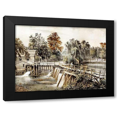 The Mill-Dam at Sleepy Hollow Black Modern Wood Framed Art Print with Double Matting by Ives, Currier and
