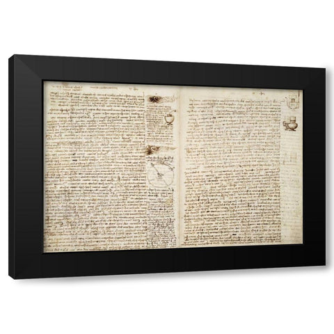 Codex Hammer Pages 124-127 Black Modern Wood Framed Art Print with Double Matting by Da Vinci, Leonardo