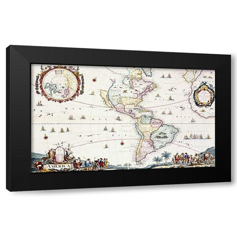 Map of The Americas, 1696 Black Modern Wood Framed Art Print with Double Matting by Danckerts, Cornelis