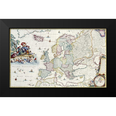 Map of Europe Black Modern Wood Framed Art Print by Danckerts, Cornelis
