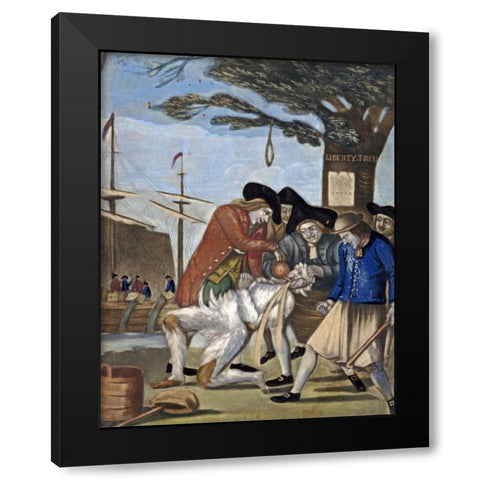 Tarring and Feathering Black Modern Wood Framed Art Print by Dawe, Philip