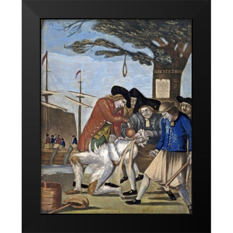 Tarring and Feathering Black Modern Wood Framed Art Print by Dawe, Philip