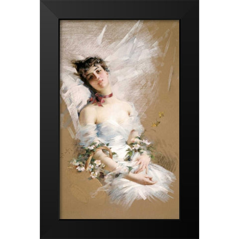 Reclining Beauty With Baskets of Flowers Black Modern Wood Framed Art Print by De Hem, Louise